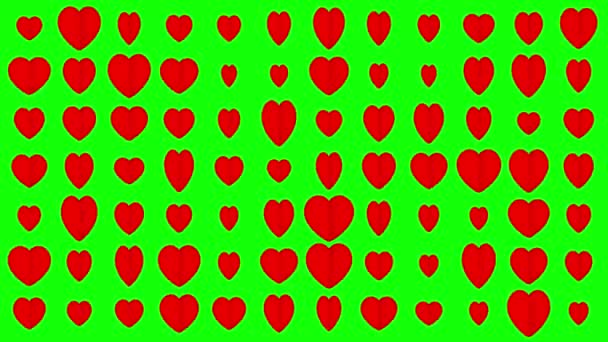 Rött Papper Hjärtan Mönster Grön Skärm Bakgrund — Stockvideo