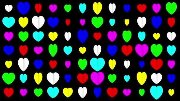 Цветные Бумажные Сердца Рисунок Обычном Черном Фоне — стоковое видео
