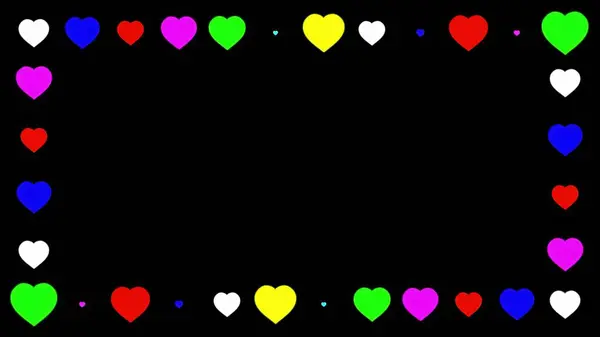 Красивая Иллюстрация Красочных Сердец Декоративная Рамка Обычном Черном Фоне — стоковое фото