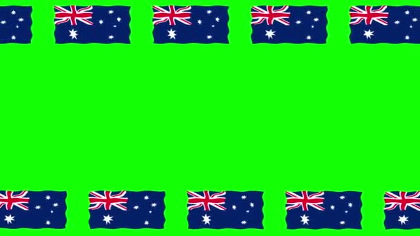 Poruszające Się Flagi Australii Dekoracyjne Ramki Zielonym Tle Ekranu — Wideo stockowe