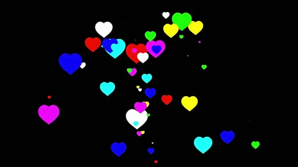 Beautiful Illustration Colorful Hearts Plain Black Background — Stock Photo, Image
