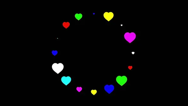 Beautiful Illustration Colorful Hearts Circular Pattern Plain Black Background — Stock Photo, Image