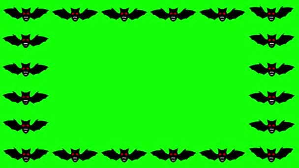 Fluttering Bats Decorative Frame Green Screen Background — Stock Video