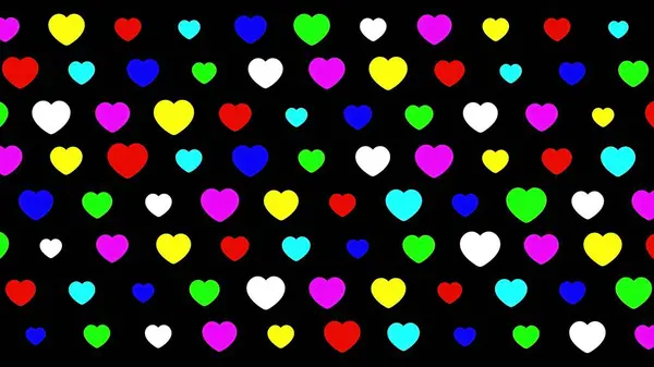 Piękna Ilustracja Kolorowe Serca Wzór Zwykłym Czarnym Tle — Zdjęcie stockowe