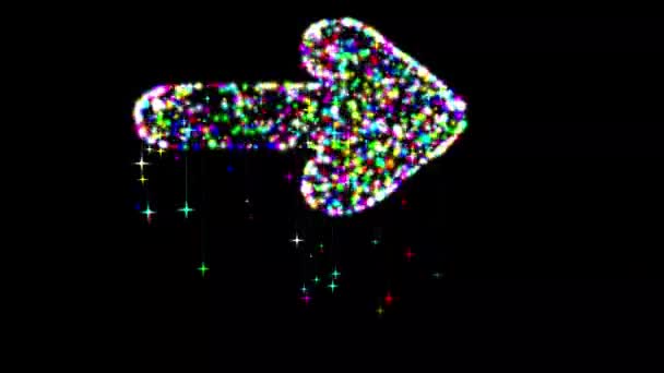 검은색 배경에 다채로운 반짝이 스파클과 떨어지는 화살표 — 비디오