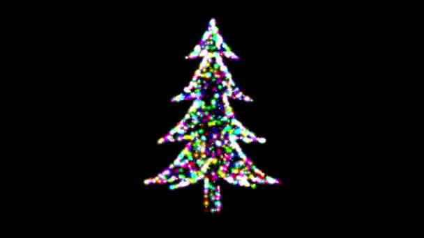 Χριστουγεννιάτικο Δέντρο Πολύχρωμο Glitter Λάμπει Απλό Μαύρο Φόντο — Αρχείο Βίντεο