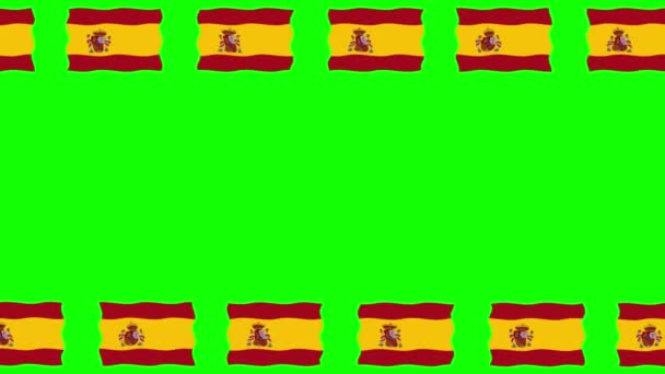 Het Verplaatsen Van Spanje Vlaggen Decoratieve Frame Groen Scherm Achtergrond — Stockvideo