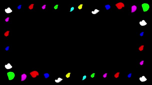 Kleurrijke Confetti Deeltjes Decoratief Frame Effen Zwarte Achtergrond — Stockvideo