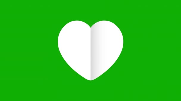Fluttering Corazón Papel Blanco Sobre Fondo Pantalla Verde — Vídeos de Stock