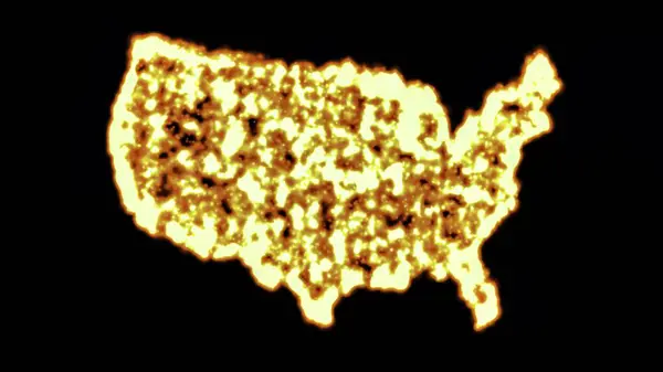 アメリカ合衆国の地図の美しいイラスト 明白な黒い背景への火災効果 — ストック写真
