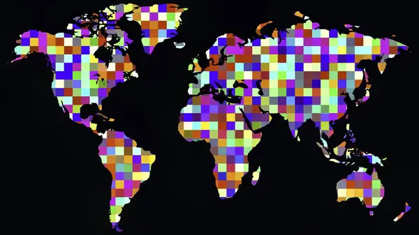 Иллюстрация Карты Мира Цветными Свиньями Простом Черном Фоне — стоковое фото