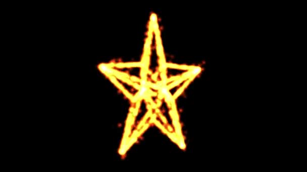 Spinnende Sternform Mit Feuerpartikeln Auf Schlichtem Schwarzem Hintergrund — Stockvideo
