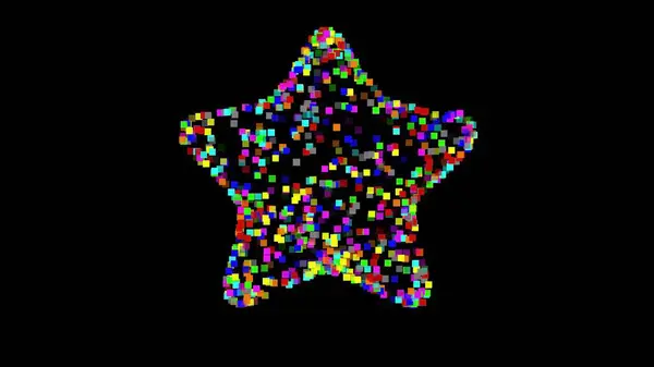 Beautiful Illustration Star Shape Colorful Pixel Particles Plain Black Background — Stock Photo, Image