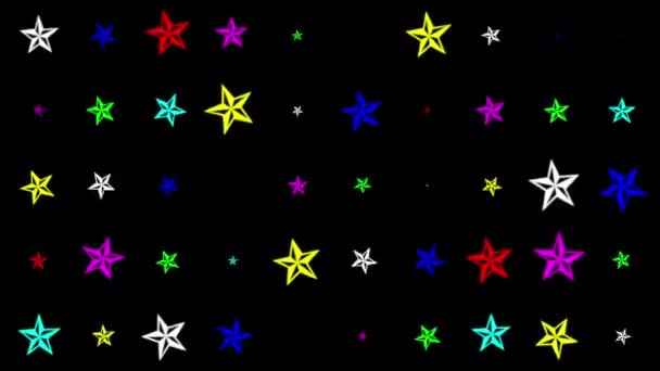 Padrão Estrelas Cintilantes Coloridas Fundo Preto Liso — Vídeo de Stock