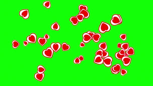 Corações Vermelhos Gráficos Movimento Fonte Com Fundo Tela Verde — Vídeo de Stock