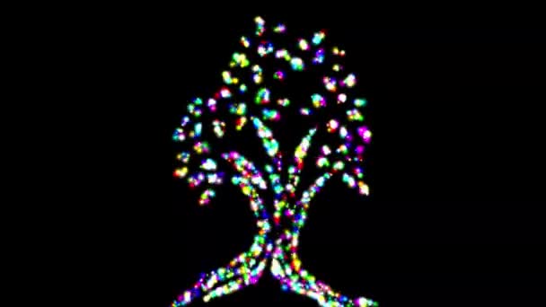 Sade Siyah Arkaplanda Parıldayan Renkli Parıltılı Ağaç Şekli — Stok video
