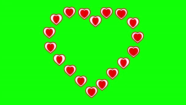 Forma Coração Com Corações Vermelhos Fundo Tela Verde — Vídeo de Stock