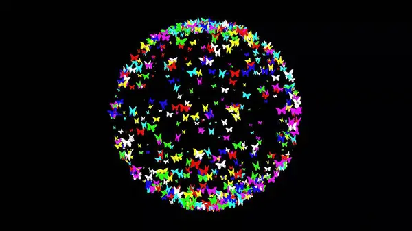 Красивая Иллюстрация Трехмерной Сферы Красочными Бабочками Обычном Черном Фоне — стоковое фото