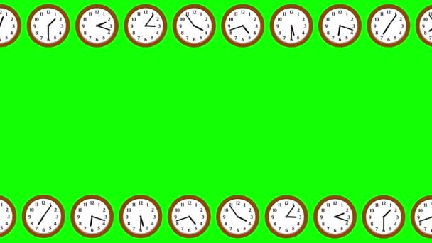 Εκτέλεση Ρολόγια Διακοσμητικά Πλαίσιο Πράσινο Φόντο Οθόνη — Αρχείο Βίντεο