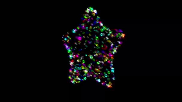 Girando Forma Estrella Con Diamantes Colores Sobre Fondo Negro Liso — Vídeo de stock