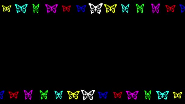Barevné Motýli Dekorativní Rám Prostém Černém Pozadí — Stock video