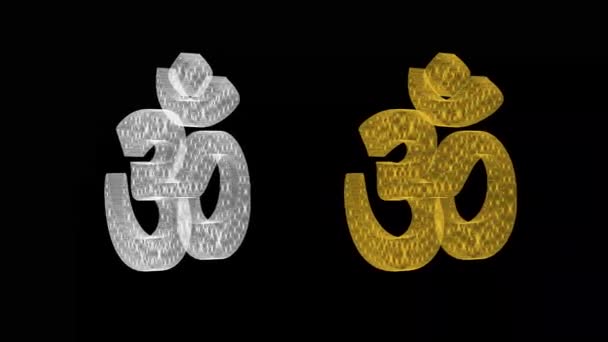 Draaiend Zilver Gouden Symbolen Effen Zwarte Achtergrond — Stockvideo