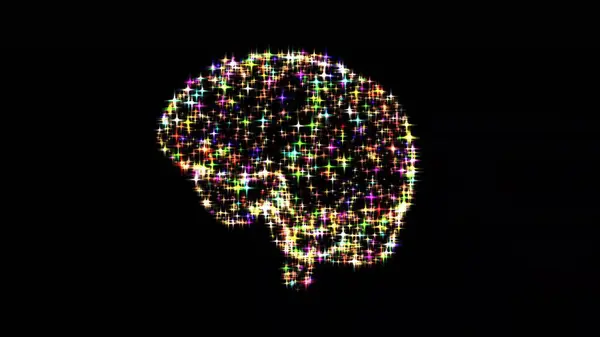 白黒の背景にカラフルな星を持つ人間の脳の美しいイラスト — ストック写真
