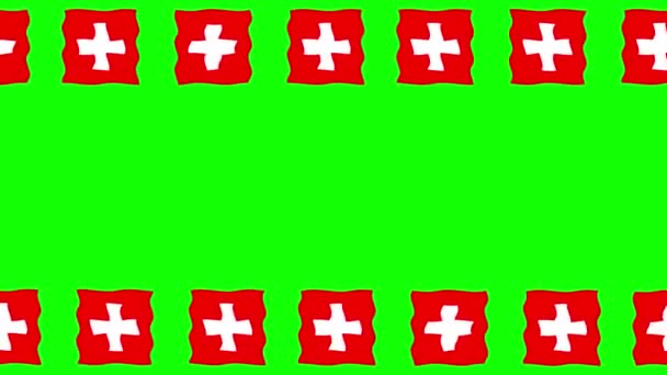Movendo Suíça Bandeiras Moldura Decorativa Fundo Tela Verde — Vídeo de Stock