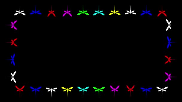 色彩斑斓的蜻蜓装饰着纯黑的背景 — 图库视频影像