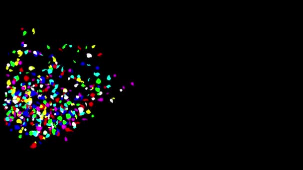 Fluxo Partículas Confete Coloridas Fundo Preto Liso — Vídeo de Stock