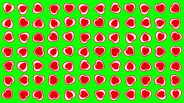 Yeşil Ekranda Kırmızı Kalpler Düzensiz Desen — Stok video