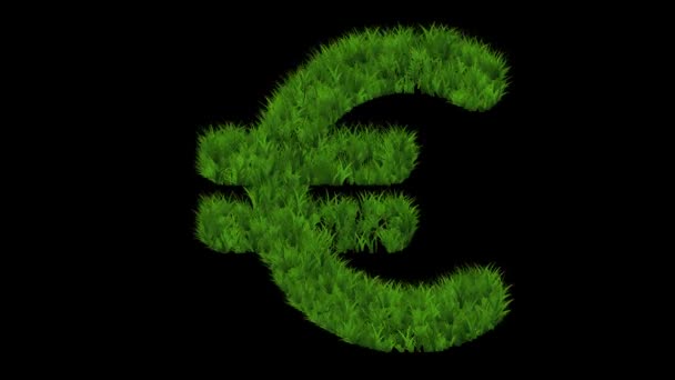 Euro Símbolo Com Efeito Grama Verde Fundo Preto Liso — Vídeo de Stock