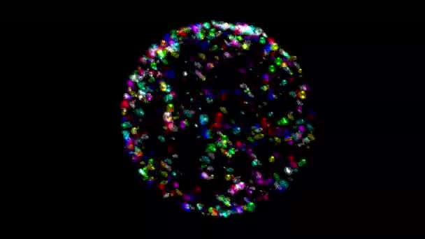 Draaiende Bol Met Kleurrijke Diamanten Effen Zwarte Achtergrond — Stockvideo