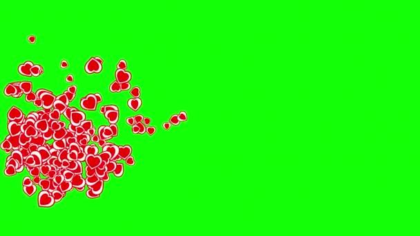Червоні Серця Потік Графіки Руху Зеленим Екраном Фону — стокове відео