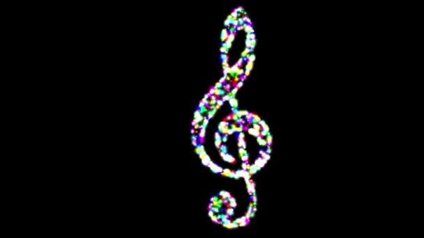 Symbole Muzyczne Kolorowymi Błyszczącymi Brokatami Czarnym Tle — Wideo stockowe