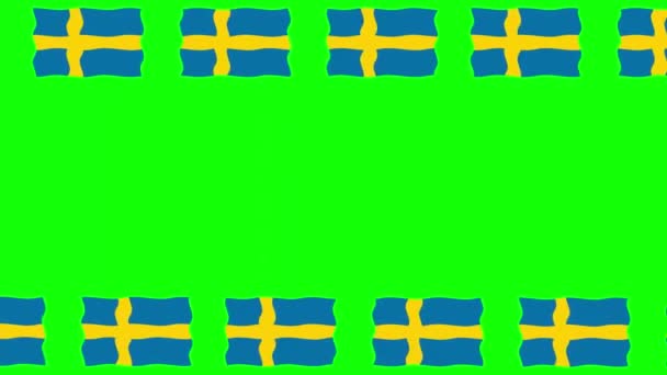 Poruszające Się Flagi Szwecji Dekoracyjne Ramki Zielonym Tle Ekranu — Wideo stockowe