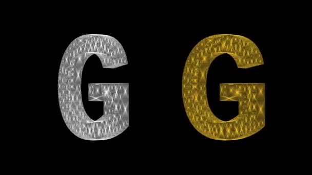 Draaiend Zilver Gouden Engels Alfabet Effen Zwarte Achtergrond — Stockvideo