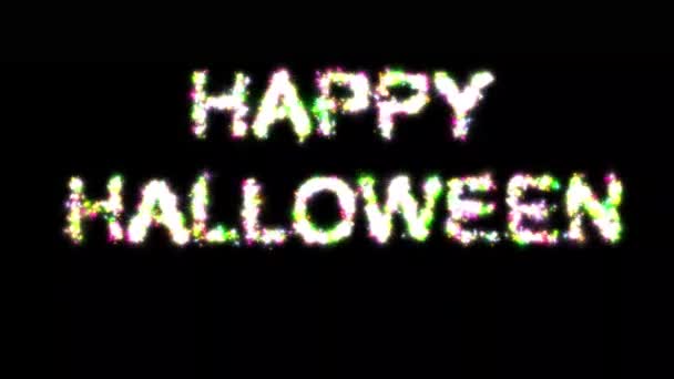Boldog Halloween Szöveg Színes Csillogás Csillogás Egyszerű Fekete Háttér — Stock videók