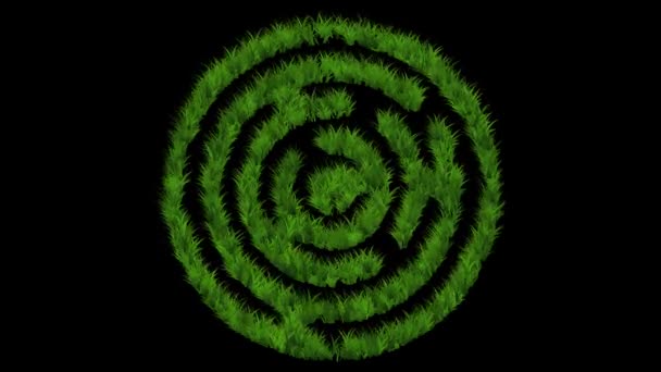白黒背景に緑の草の効果を持つスパイラルパズル形状 — ストック動画