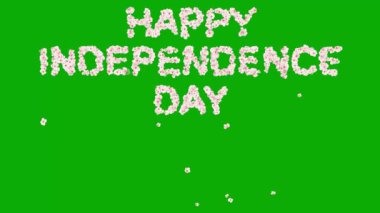 Yeşil ekran arka planında kiraz çiçekleriyle Mutlu Bağımsızlık Günü metni