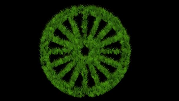 Σχήμα Τροχού Πράσινο Εφέ Χόρτου Απλό Μαύρο Φόντο — Αρχείο Βίντεο