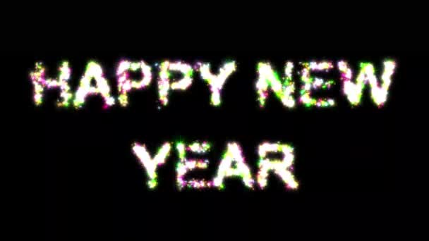 Gelukkig Nieuwjaar Tekst Met Kleurrijke Glitter Schittert Effen Zwarte Achtergrond — Stockvideo