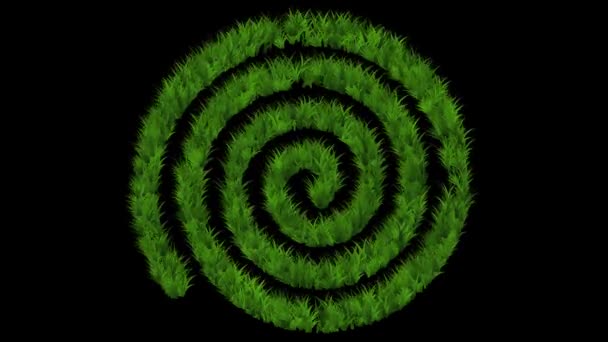 Spiral Form Med Grönt Gräs Effekt Vanlig Svart Bakgrund — Stockvideo