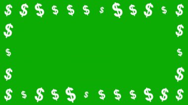 Yeşil ekran arka planında dolar sembolleri dekoratif çerçeve
