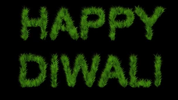 Happy Diwali Tekst Met Groen Gras Effect Effen Zwarte Achtergrond — Stockvideo