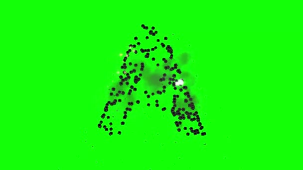 由绿色屏幕背景上的弹丸形成的英文字母A — 图库视频影像