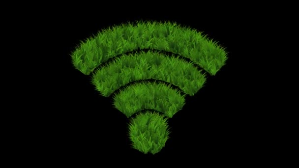 Symbol Wifi Efektem Zielonej Trawy Czarnym Tle — Wideo stockowe