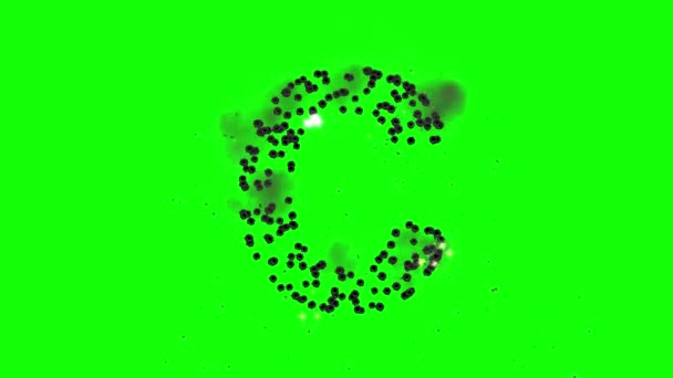 英语字母表C由绿色屏幕背景图上的弹丸构成 — 图库视频影像