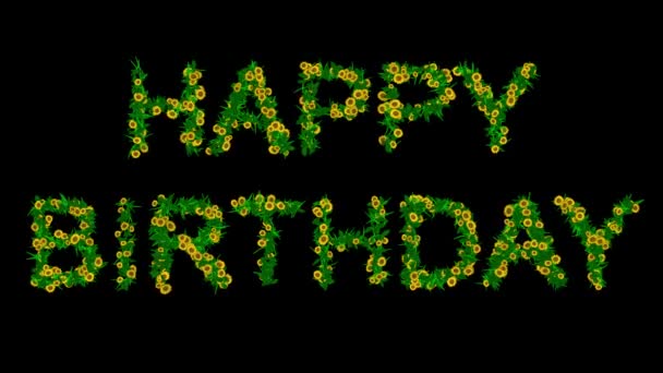 Texto Feliz Cumpleaños Con Flores Margarita Amarilla Hojas Verdes Sobre — Vídeos de Stock