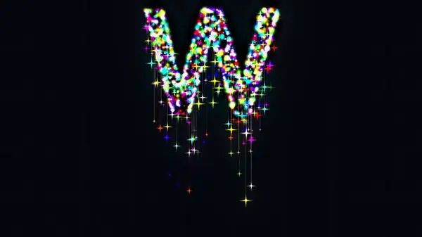 İngiliz alfabesinin güzel bir çizimi. W harfi düz siyah arkaplanda parıldıyor.